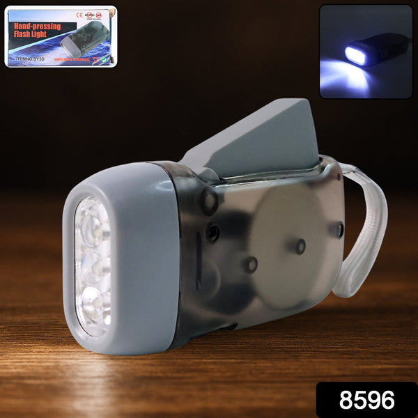 3 LED Hand Press Torch Hand Crank Flashlight Hand Pressing Flashlight Traveling Torch Light Manual Generator, Battery-Free Flashlight (1 Pc)